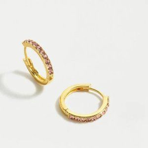 J. Crew Gold and Pink Gemstone Huggie Hoop Earrings